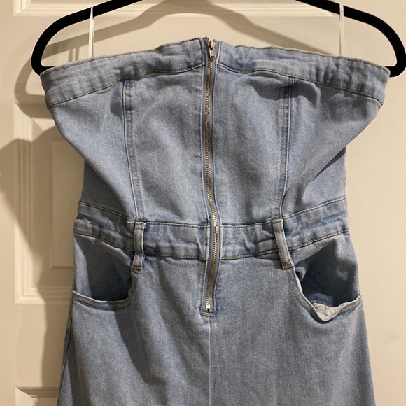 Tube top long pants denim jumpsuit - Picture 3 of 8